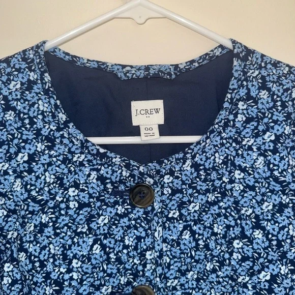 J. Crew Blue Floral Quilted Jacket Women’s Size 00 Cottagecore Button Front - Picture 5 of 8